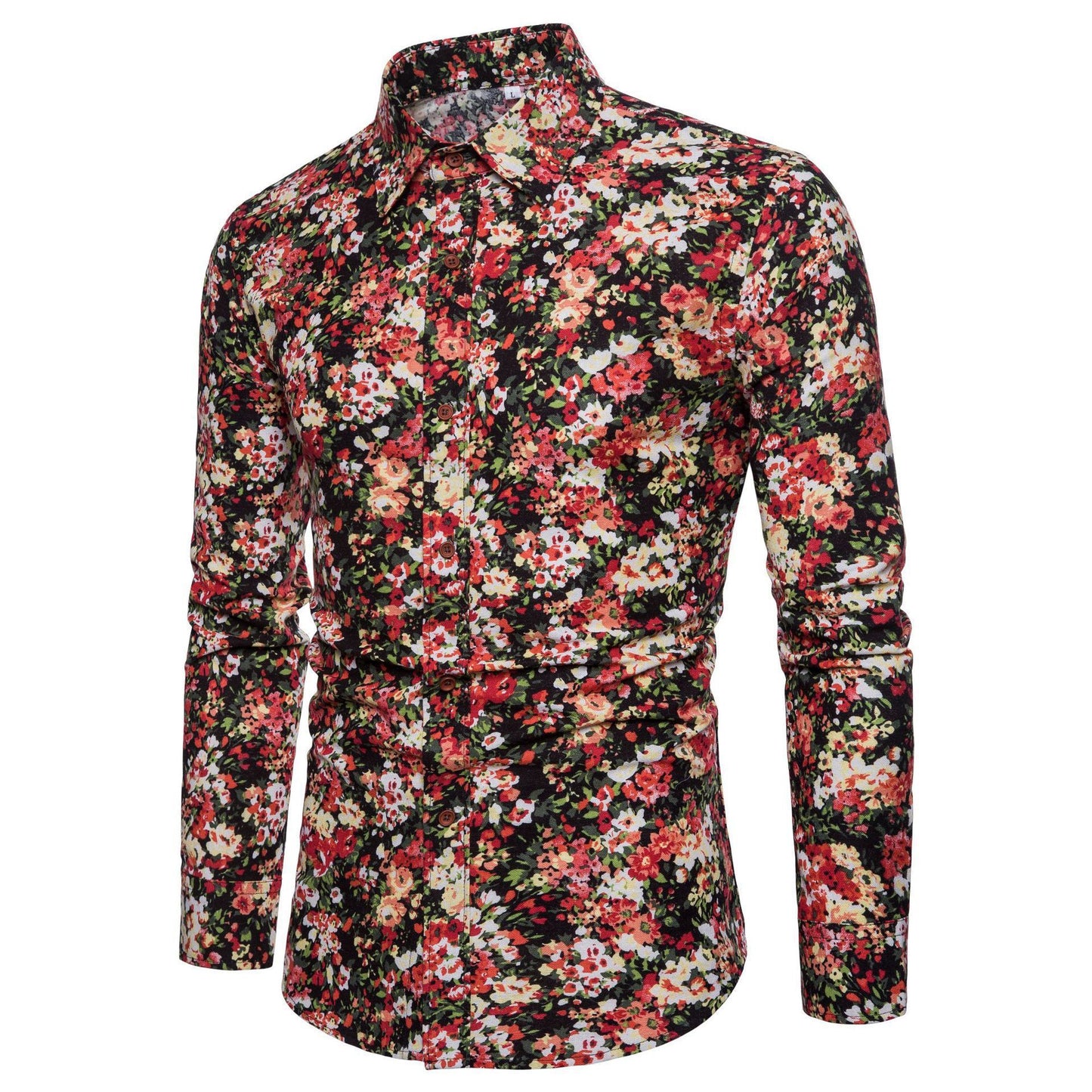 Men Long Sleeve Cotton Flower Shirt