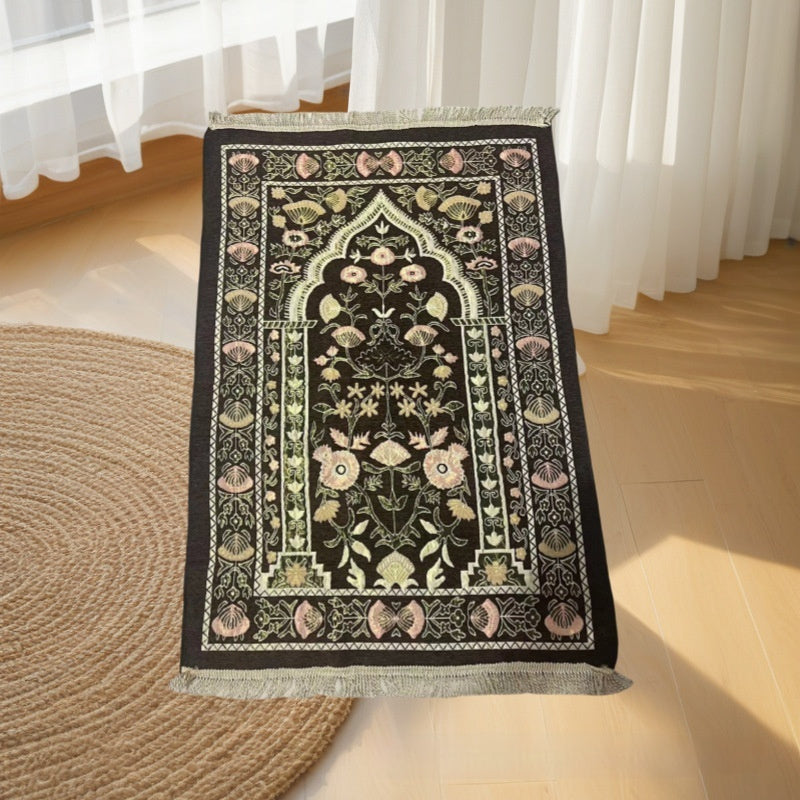 Portable Thin Middle East Ethnic Style Flower Gold Thread Worship Carpet