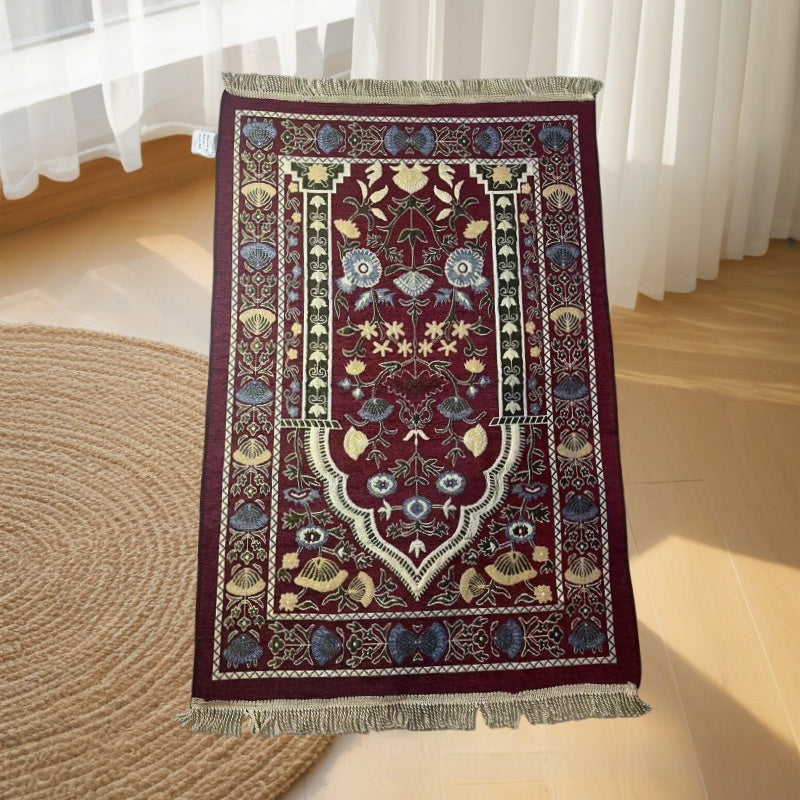 Portable Thin Middle East Ethnic Style Flower Gold Thread Worship Carpet