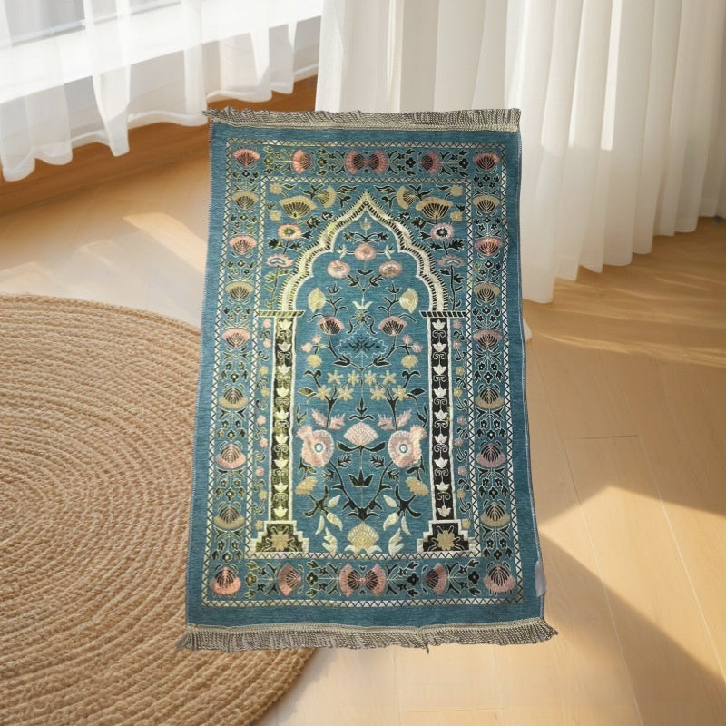 Portable Thin Middle East Ethnic Style Flower Gold Thread Worship Carpet