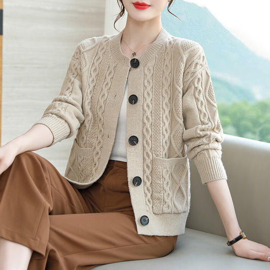 Cable-knit Sweater Cardigan For Women Outer Match Short Autumn And Winter